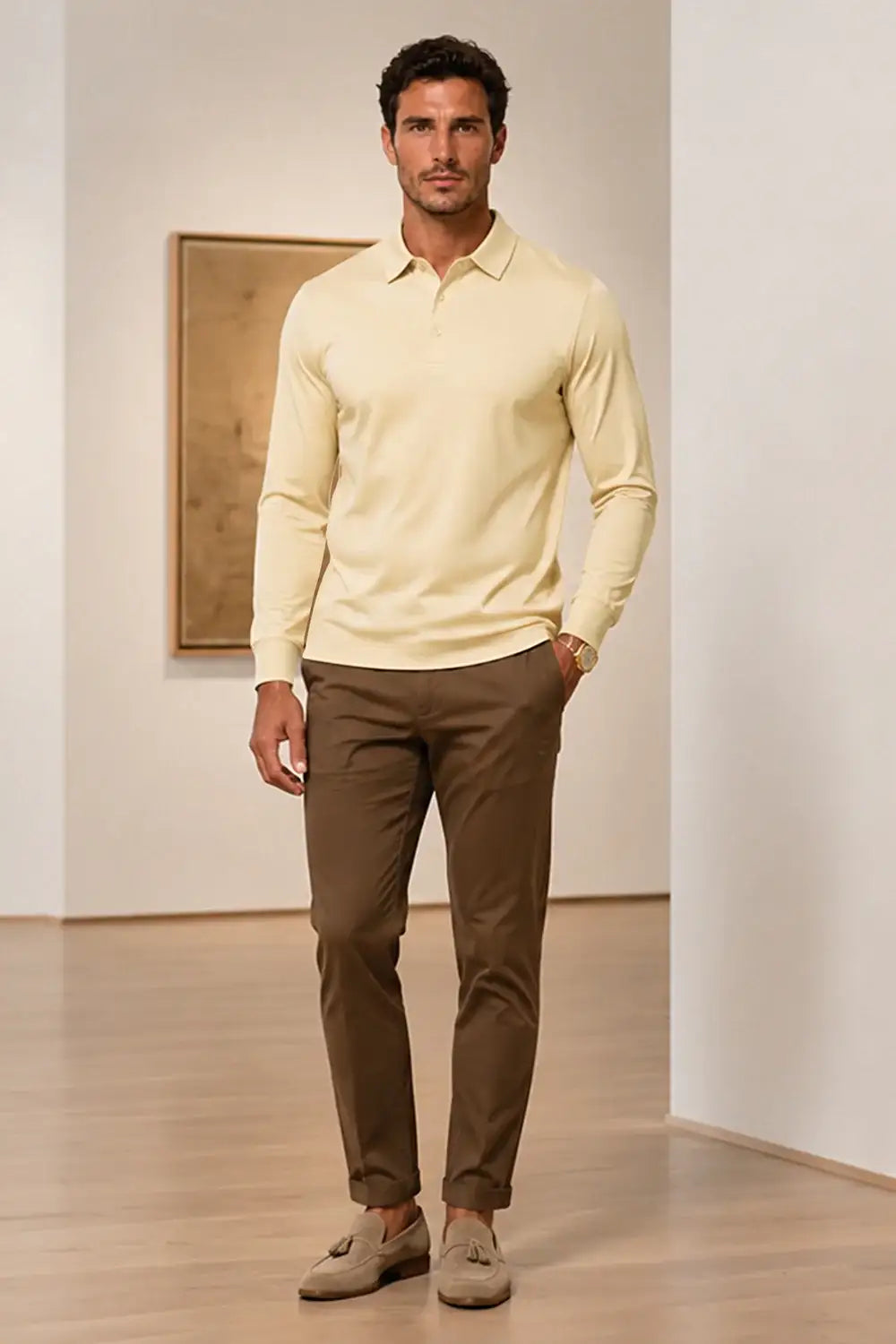 Camiseta de algodón mercerizado para hombre - Verde militar