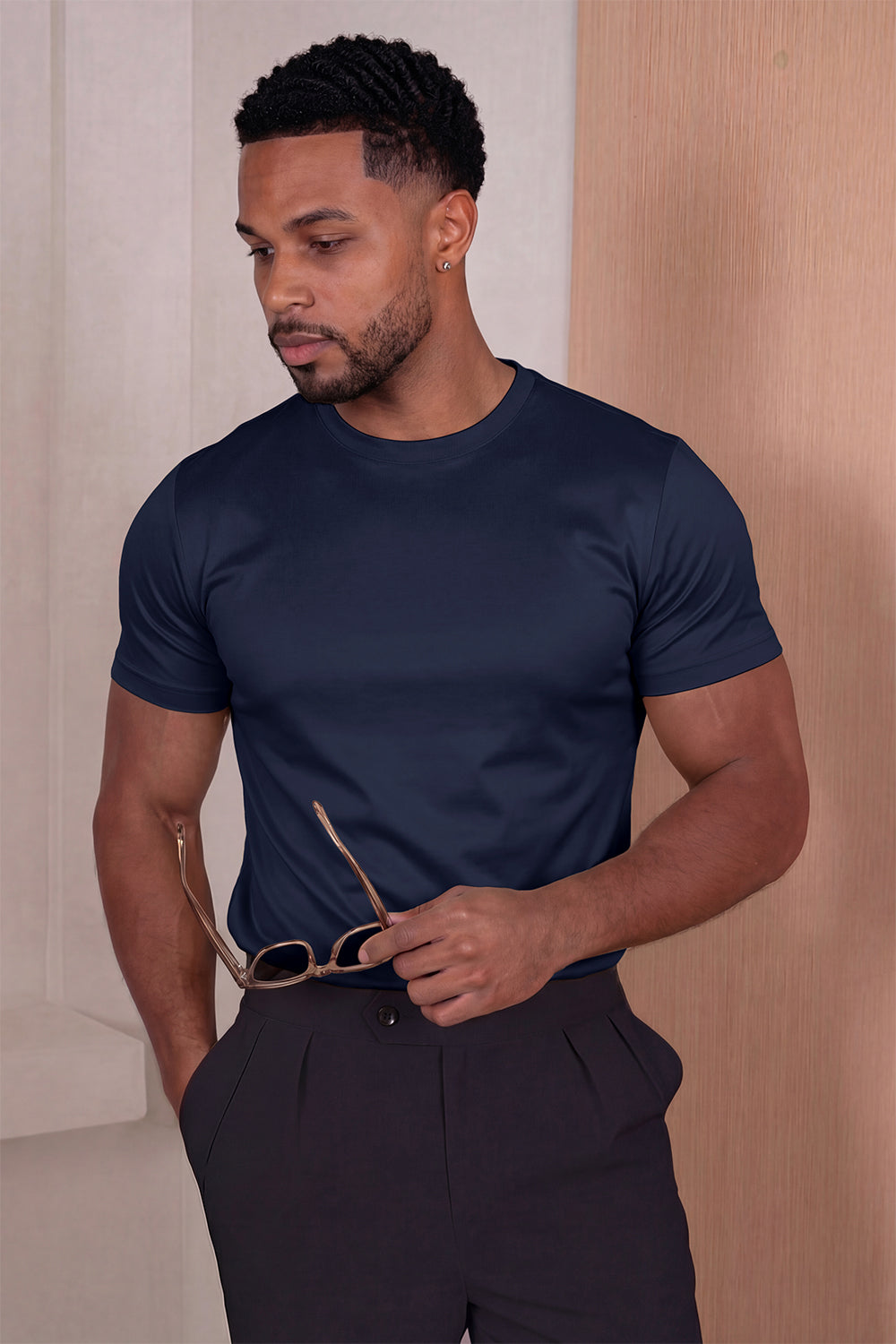 Camiseta de algodón mercerizado para hombre - Azul marino