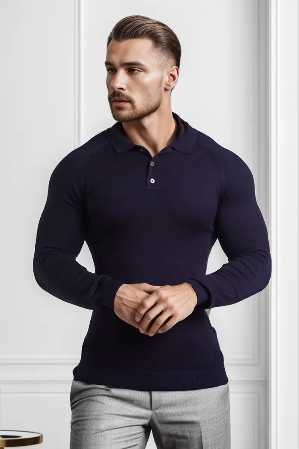men's dark blue slim fit polo shirts