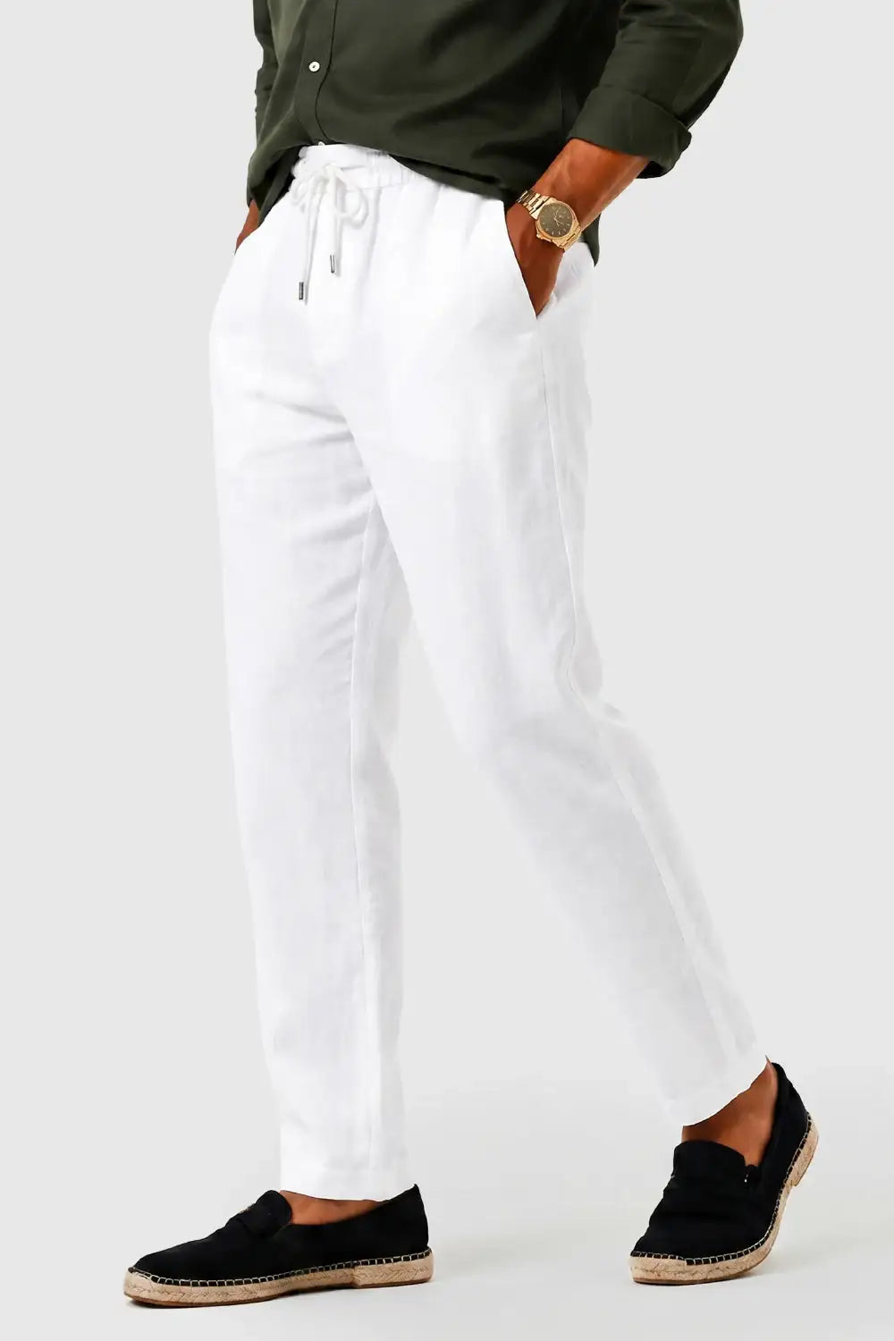 Men's Drawstring Casual Linen Pant - White