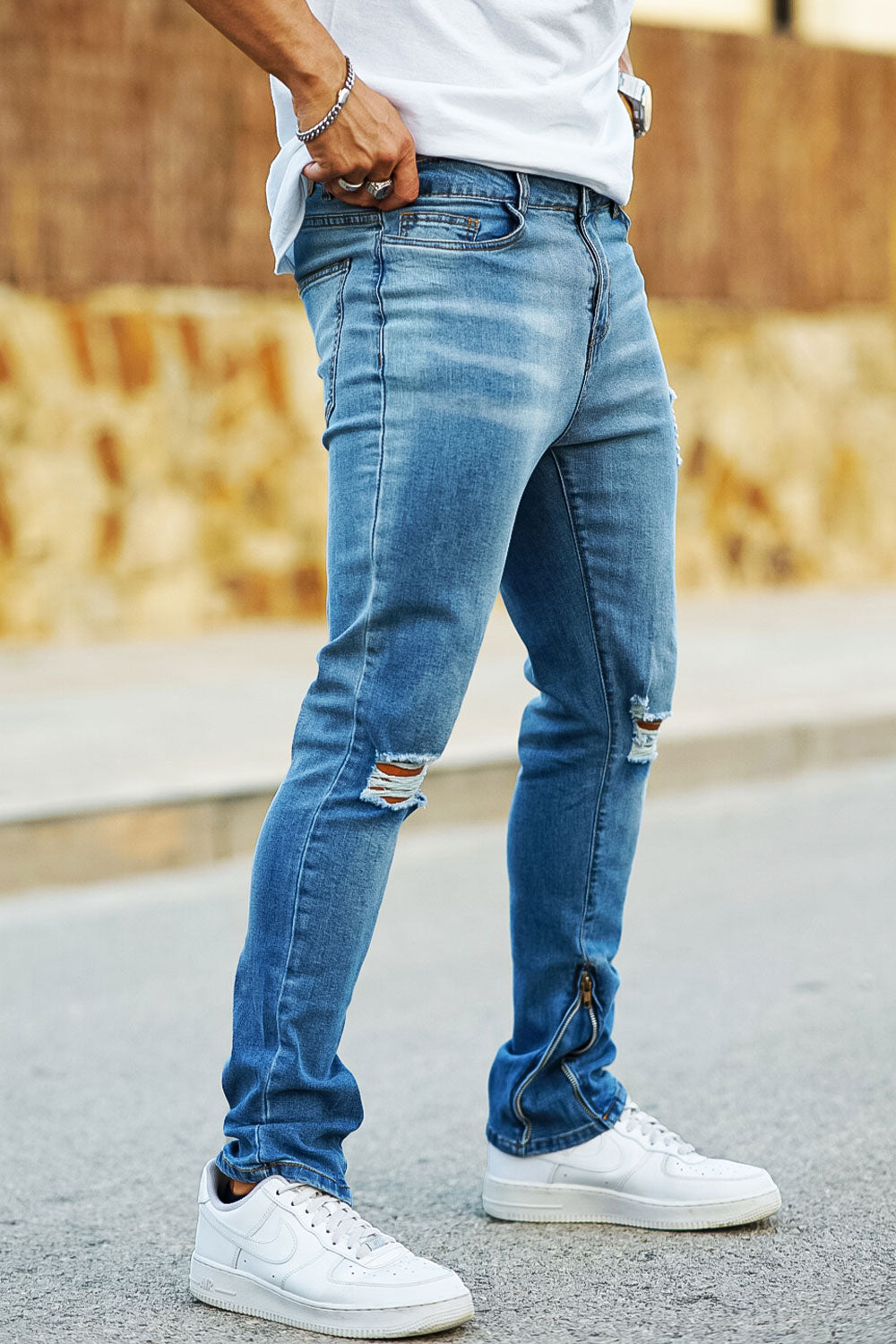 Jeans con molla alla caviglia uomo hot sale