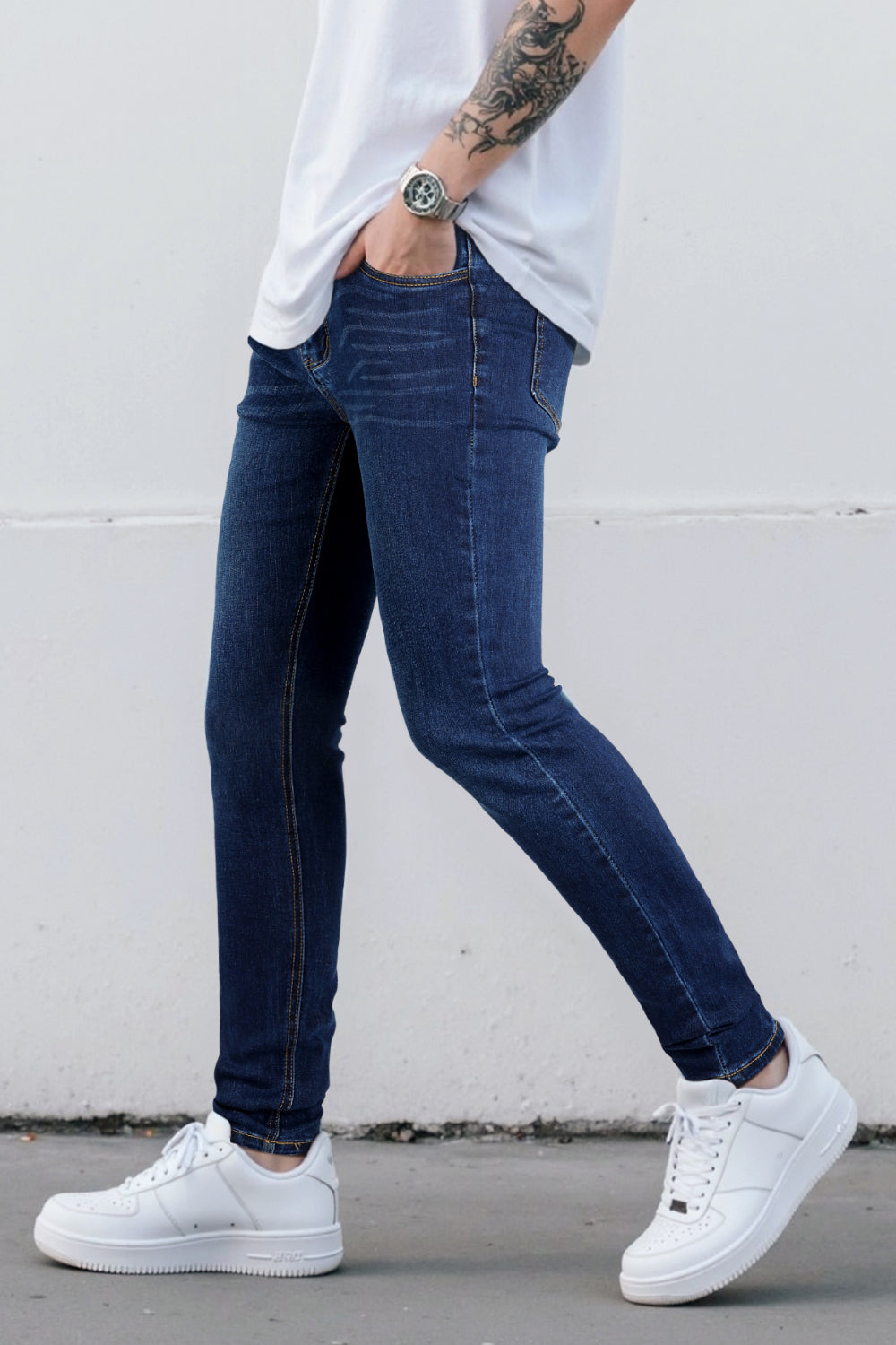 Vaqueros ajustados de alta elasticidad para hombre - Rotos y negros