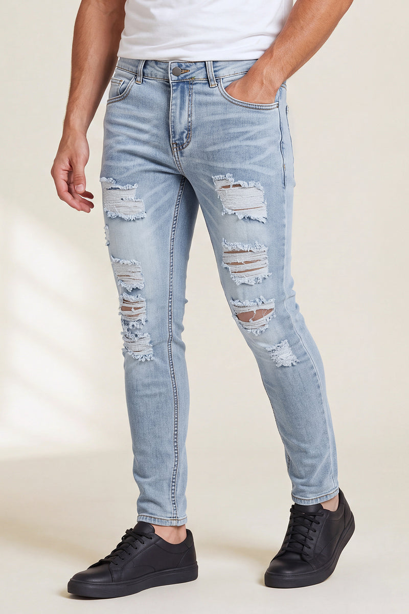 Men Stretch Skinny Jeans - Light Blue