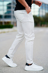 Gingtto Relaxed Chino Pants - White & Stripe