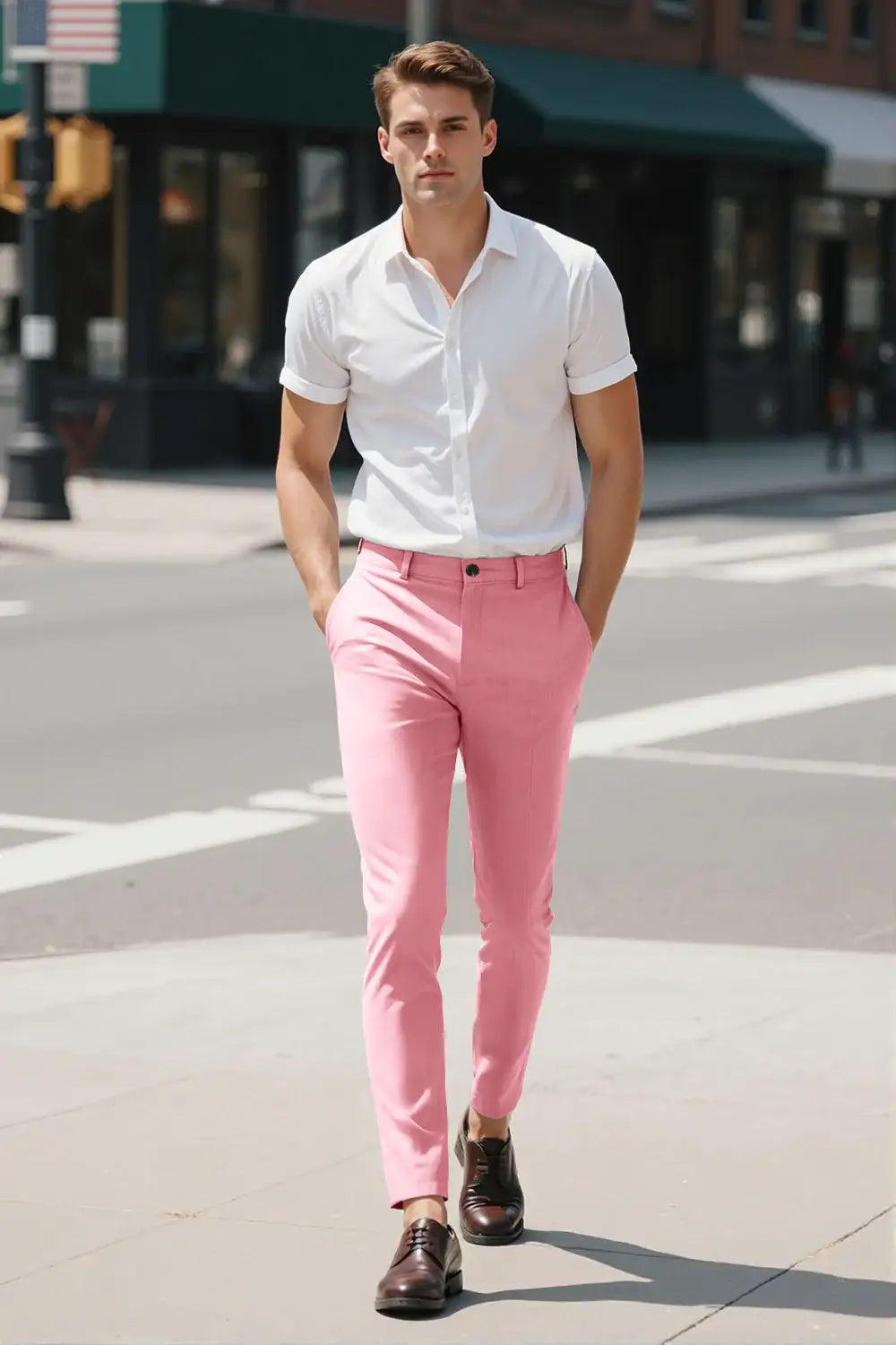 Mens Classic Fit Dress Pant - Pink For Sale 34 Mens Classic Fit Dress Pant - Pink For Sale 34