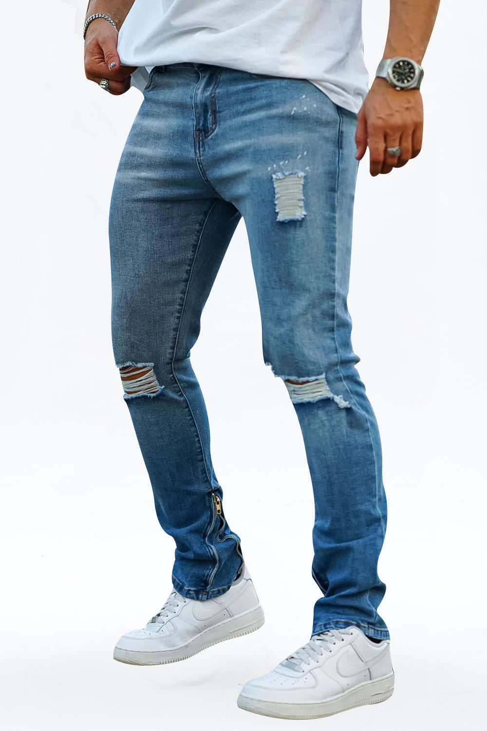 Jeans vintage preto com zíper masculino