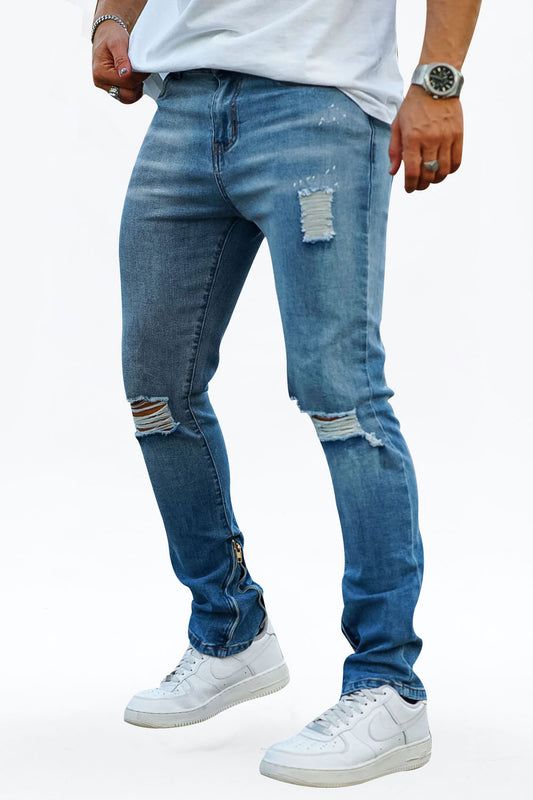 Jeans da uomo con zip vintage-BLU