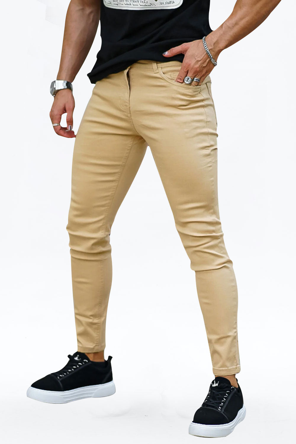 Gingtto Mens Trendy Jeans Skinny Stretch-Khaki Fashionable Jeans