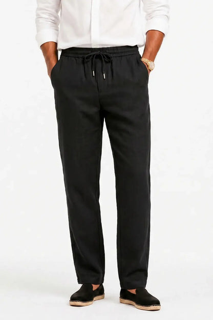 Men's Drawstring Casual Linen Pant - Black