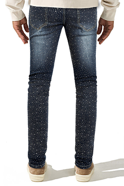 Men's Bedazzled Skinny Ripped Jean - Dark Blue (Pre-Sale)