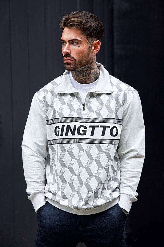 GINGTTO Mens  Slim Fit Long Sleeve Crewneck Pullover For Diamond Lattice Fleece