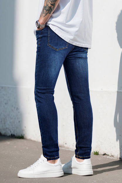 Vaqueros ajustados de alta elasticidad para hombre - Rotos y negros