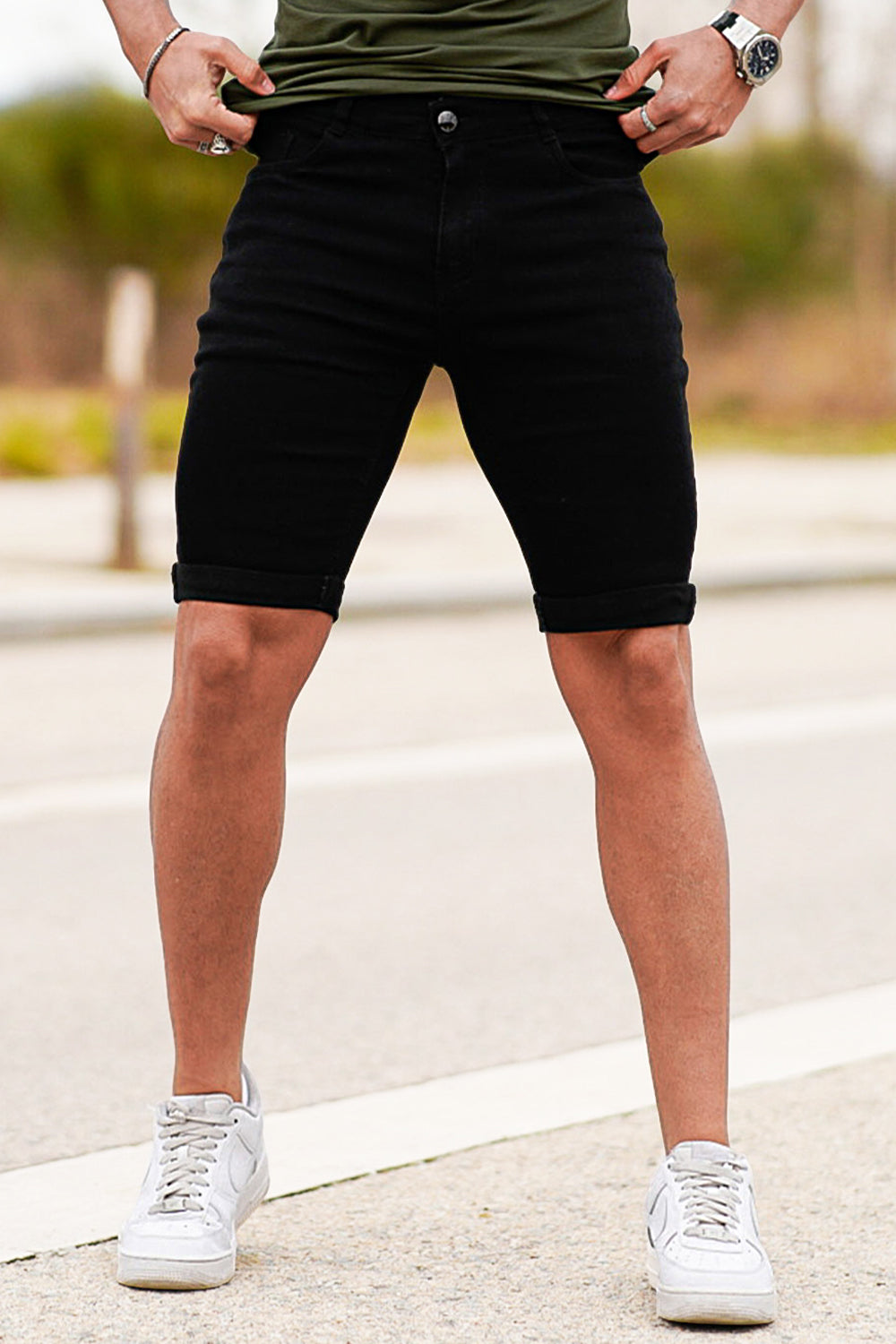 men's black jean shorts