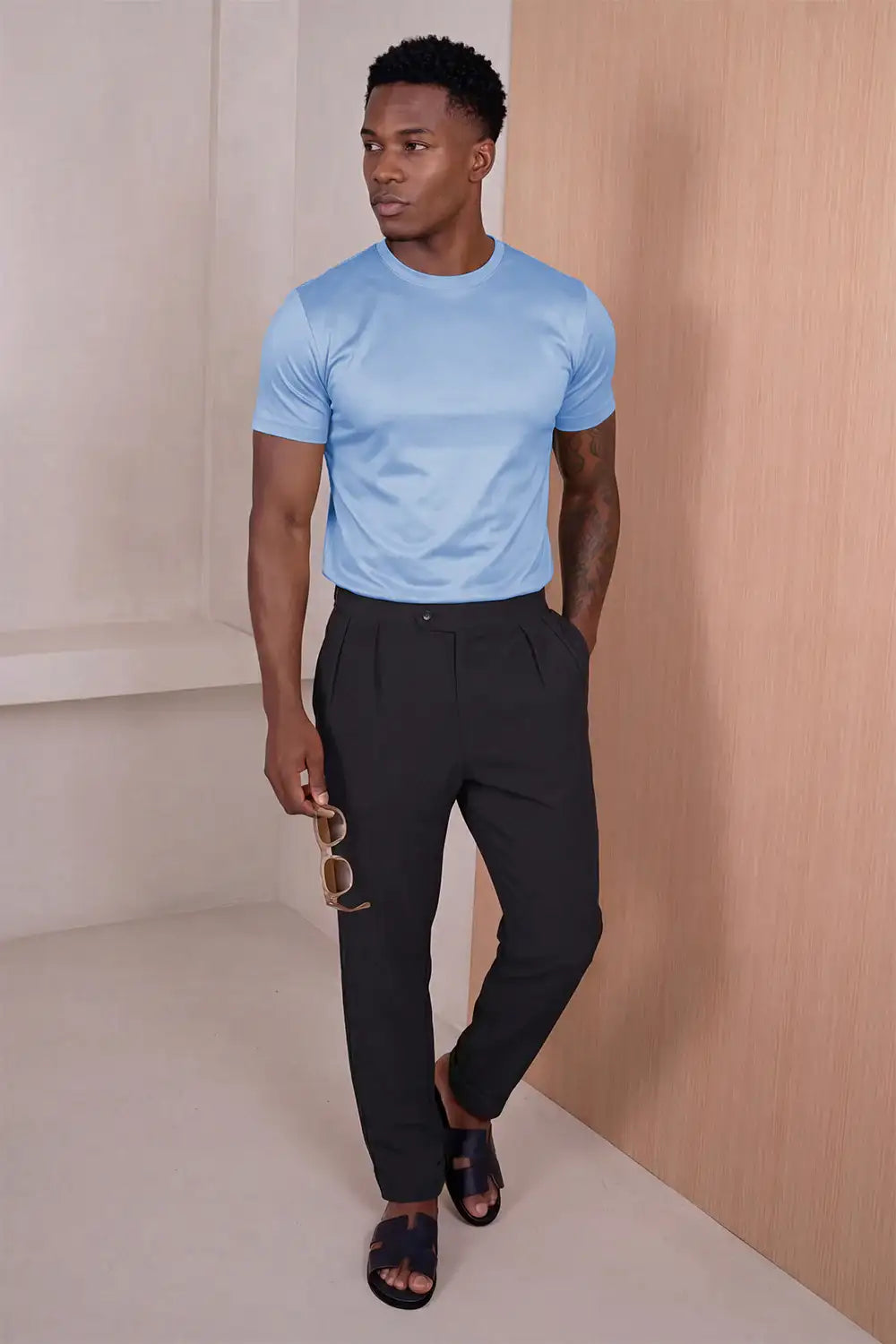 Men's Mercerized Cotton T-Shirt - Light Blue For Sale – GINGTTO