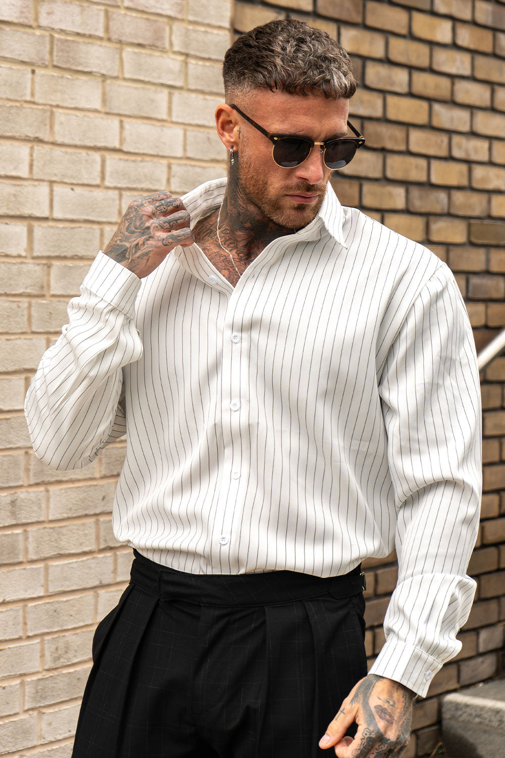men's white striped shirt