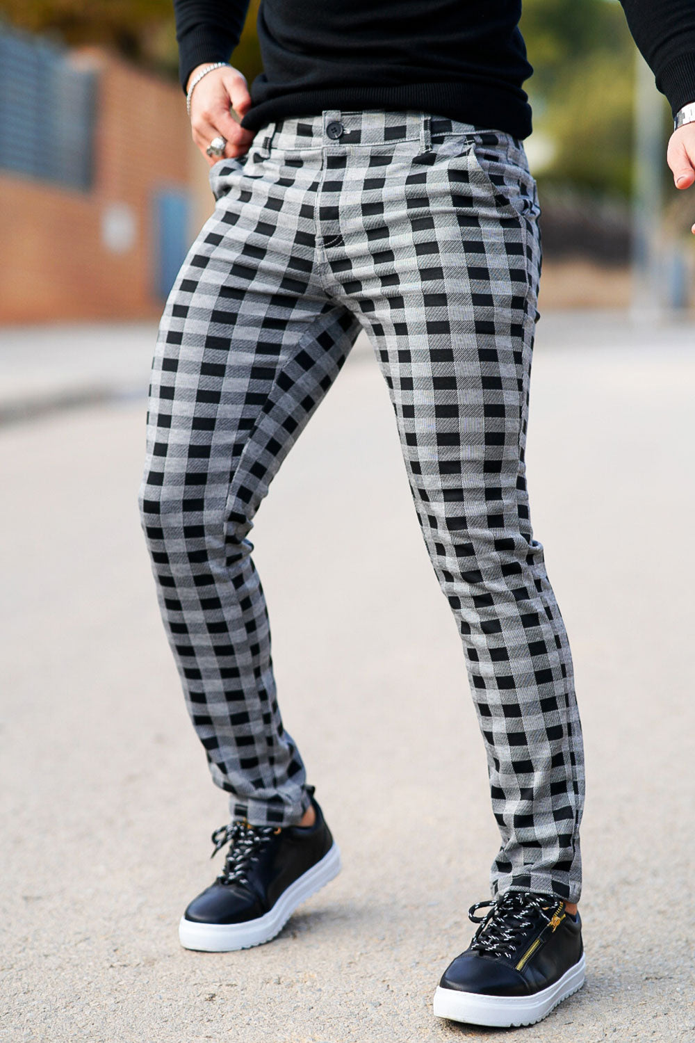 Mens Skinny Plaid Pant Grey 28