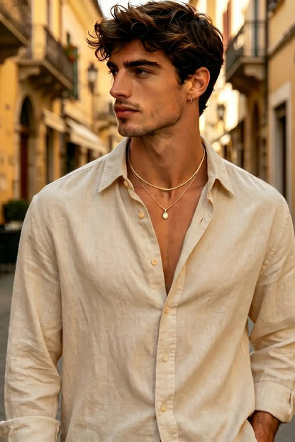 Men's Casual Linen Shirts - Khaki