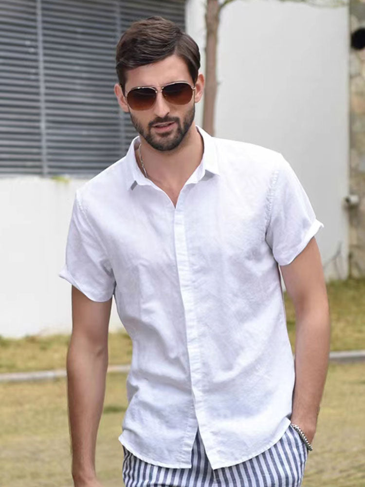 Summer Essential! Men's Comfortable Linen Short-Sleeve Shirt.