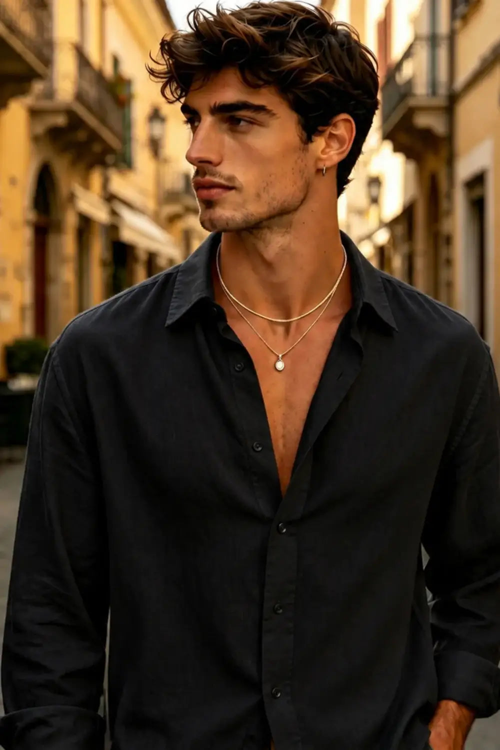 Men's Casual Linen Shirts - Black