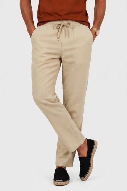 Men's Drawstring Casual Linen Pant - Khaki