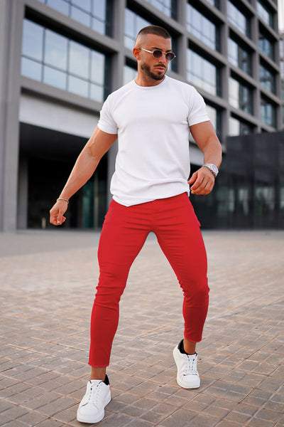 Men's red skinny jeans