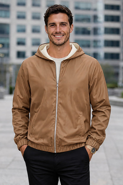 Men's Casual Hooded Lightweight Jacket - Camel