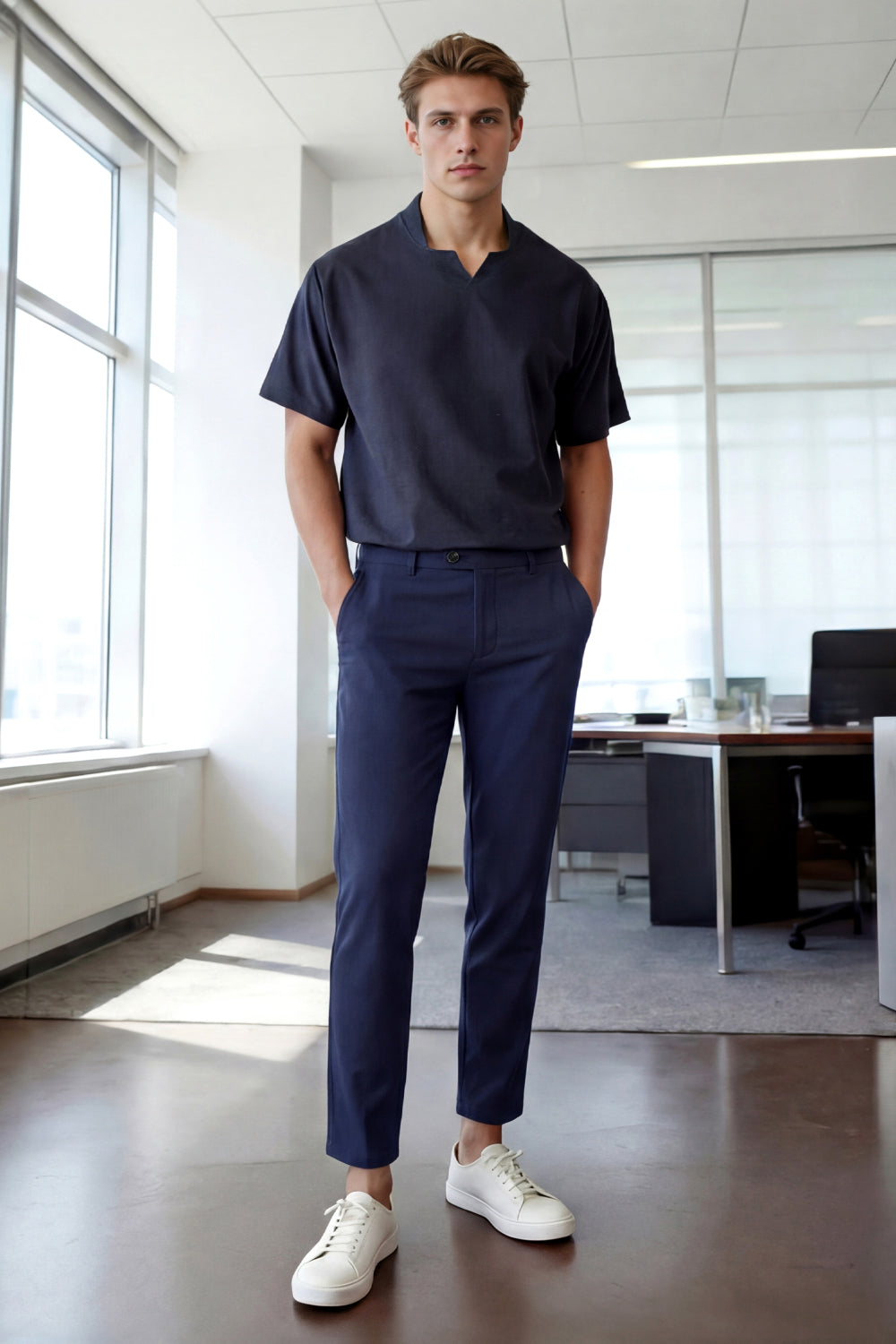 Mens Linen Modern Slim Travel Pant