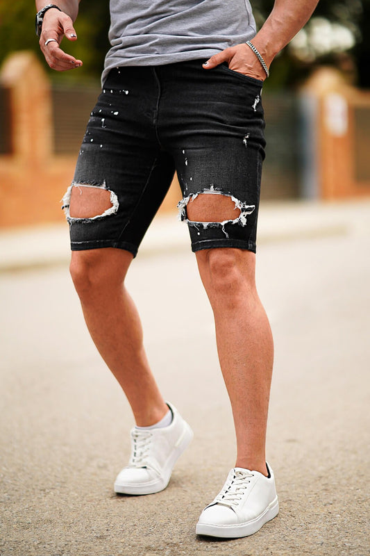 Men's Ripped Shorts - Black