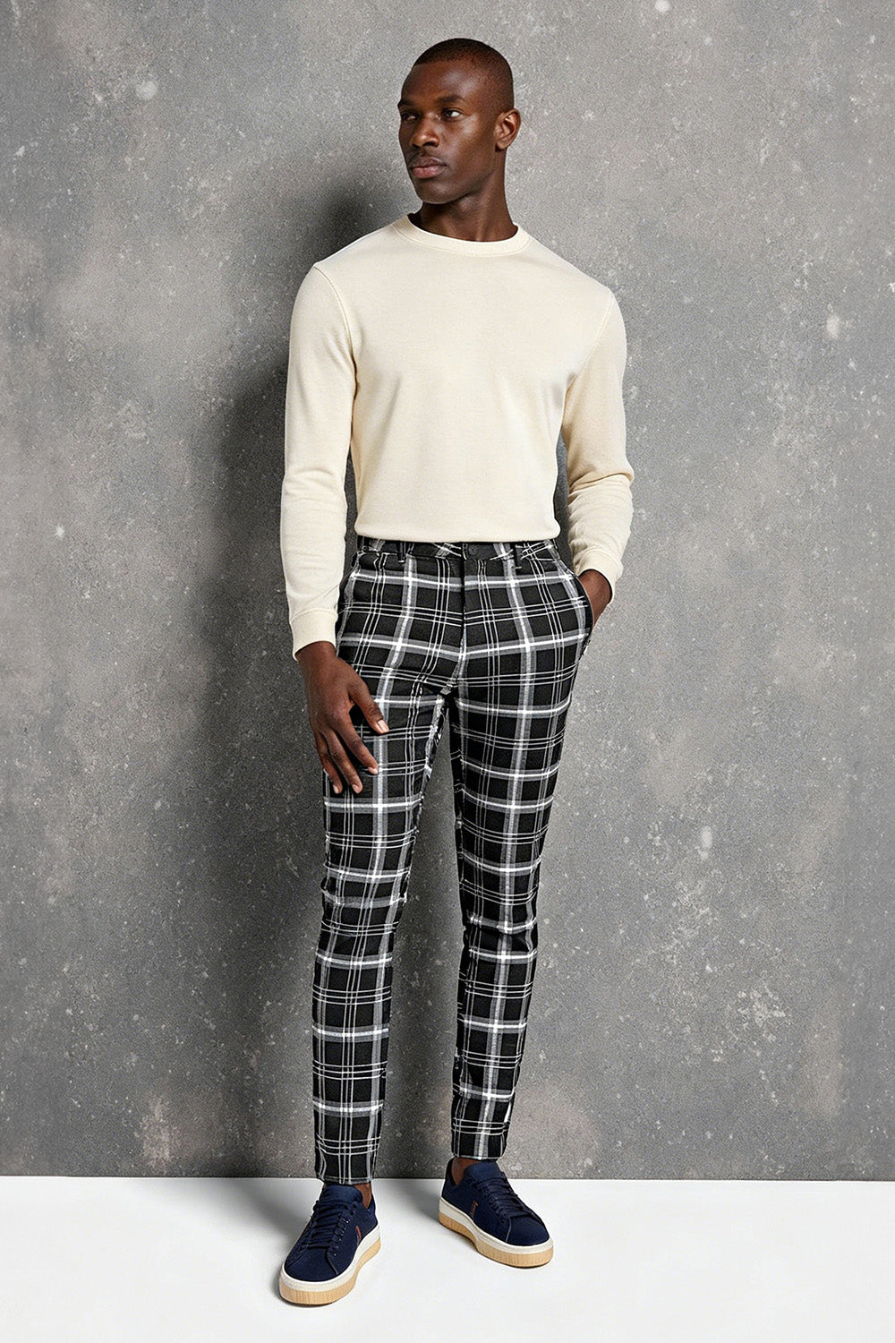Mens Plaid Skiny Pant - Black & White