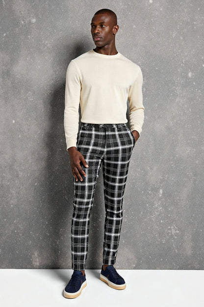 Mens Plaid Skiny Pant - Black & White