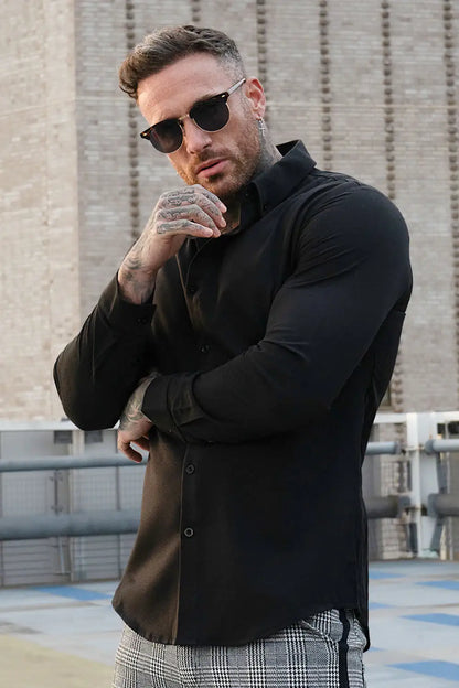 Men's Long Sleeve Dress Shirt - White/ Black/ Dark Blue