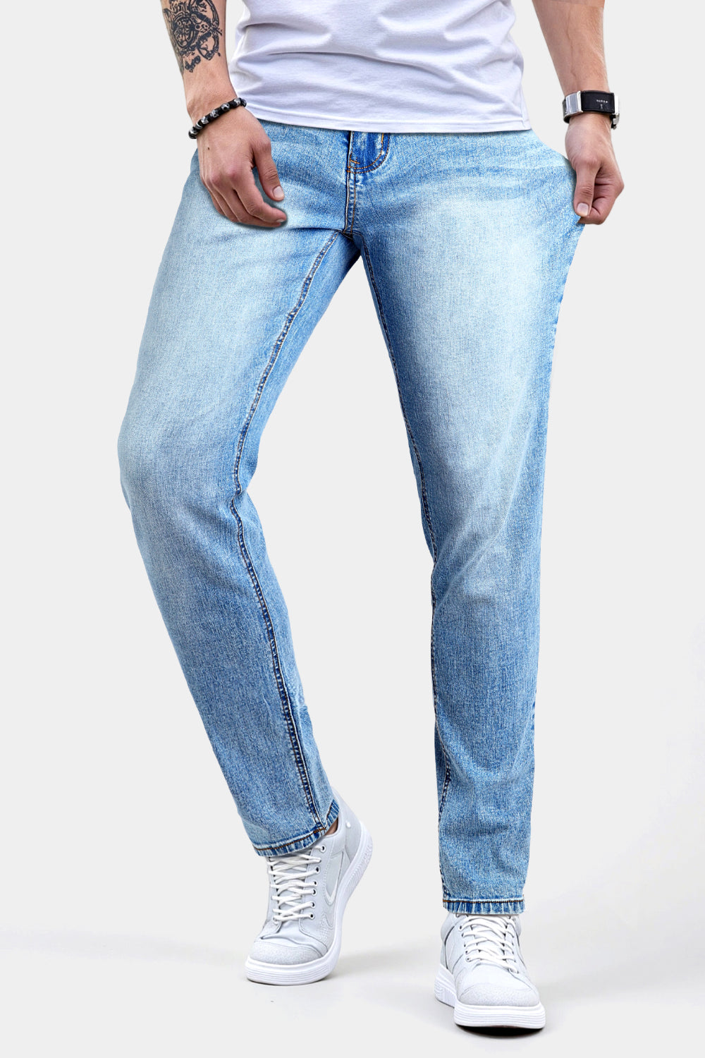 Men's Stretch Slim Fit Jean - Washed Blue For Sale – GINGTTO