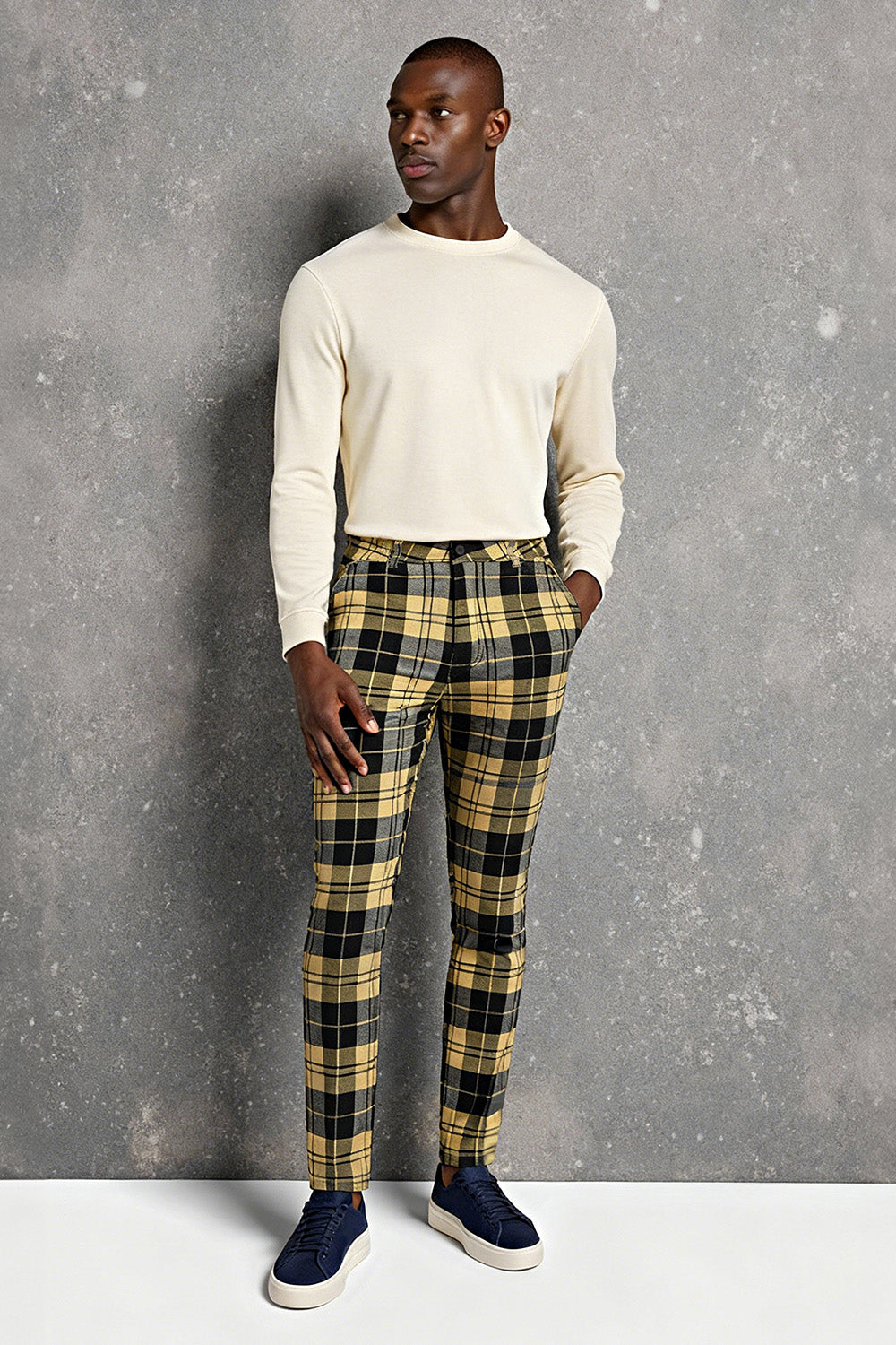 Men's Plaid Pant - Black And Light Yellow