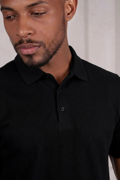 Polo de manga corta de algodón mercerizado para hombre - Negro