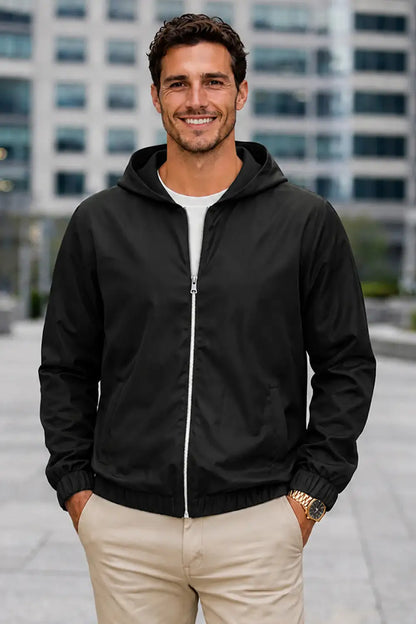 Men's Casual Hooded Lightweight Jacket - Black