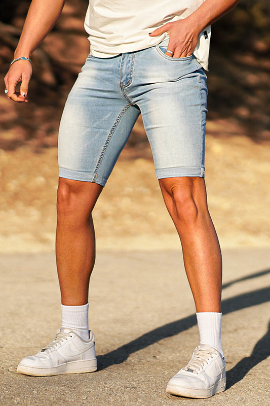 men's light blue denim shorts