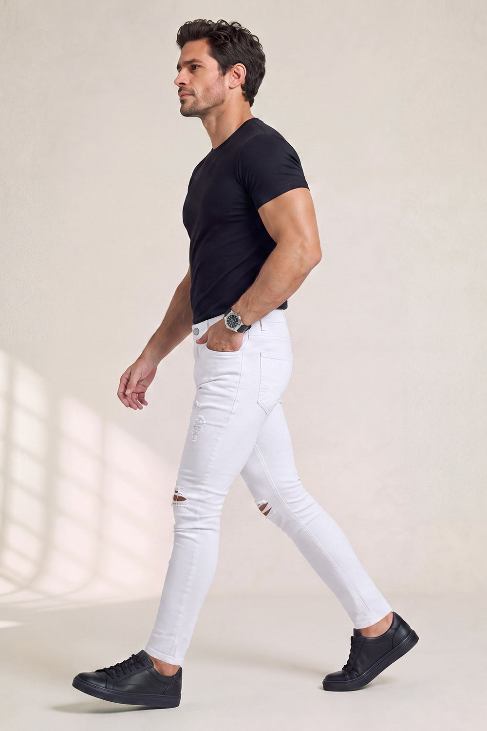 Herren-Skinny-Jeans – Weiß und mit Rissen