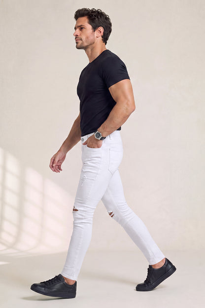 Herren-Skinny-Jeans – Weiß und mit Rissen