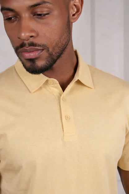 Polo de manga corta de algodón mercerizado para hombre - Caqui claro