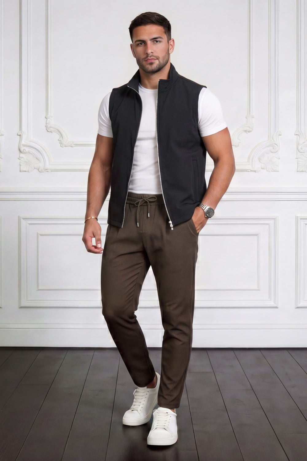 Men's Casual Stand Collar Zip-Up Vest - Black