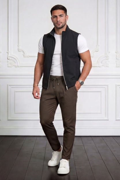 Men's Casual Stand Collar Zip-Up Vest - Black