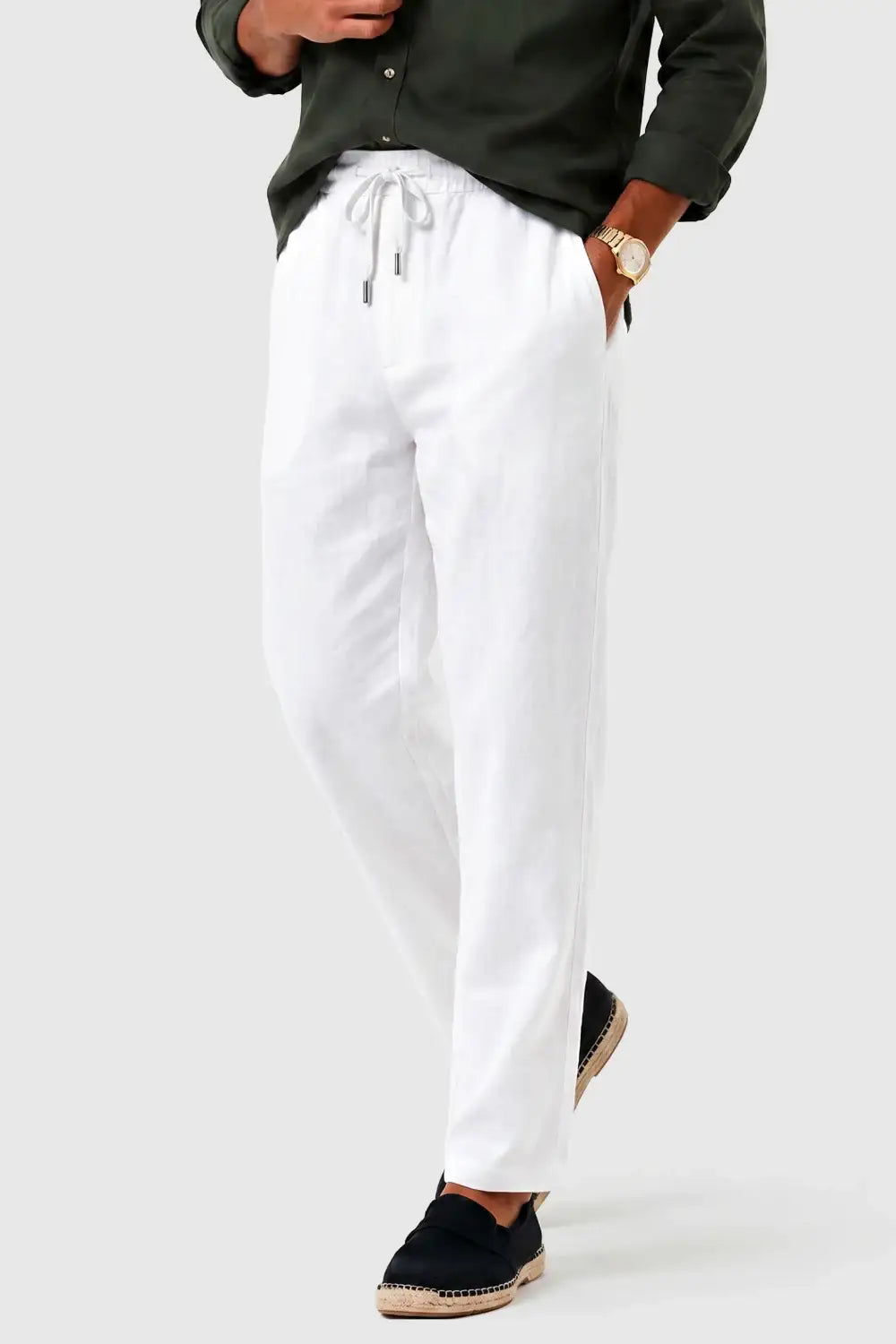 Men's Drawstring Casual Linen Pant - White