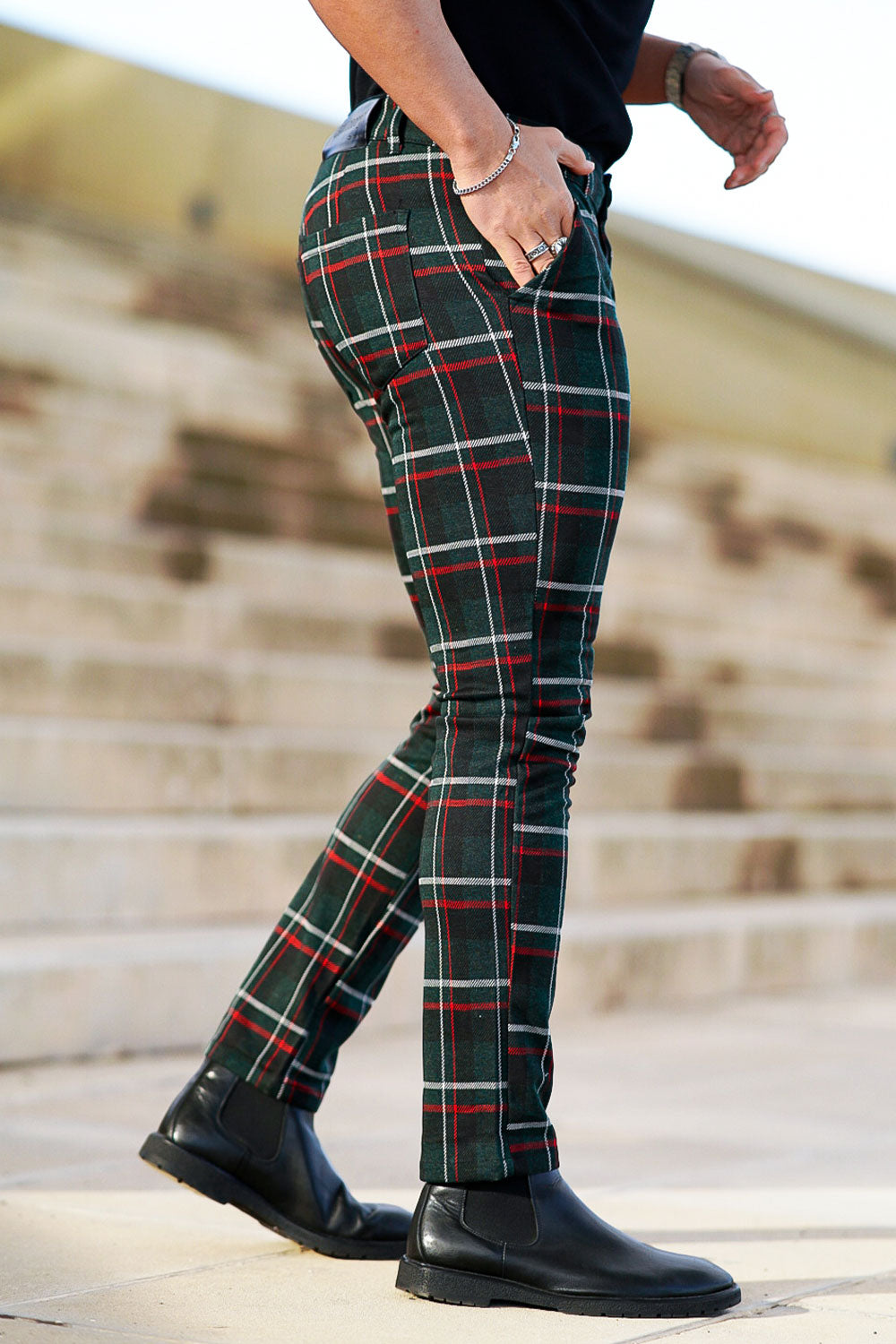 Mens Plaid Skinny Red And Black Plaid Dress Pants Mens Red Black