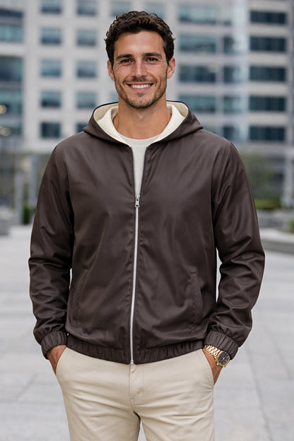 Men's Casual Hooded Lightweight Jacket - Brown
