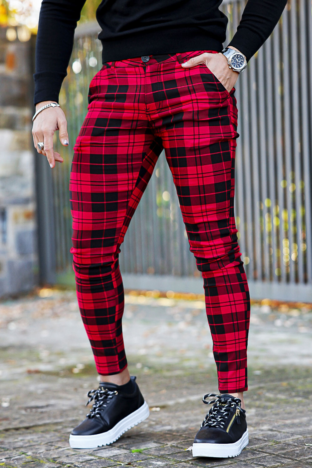  Red And Black Plaid Chino Pants