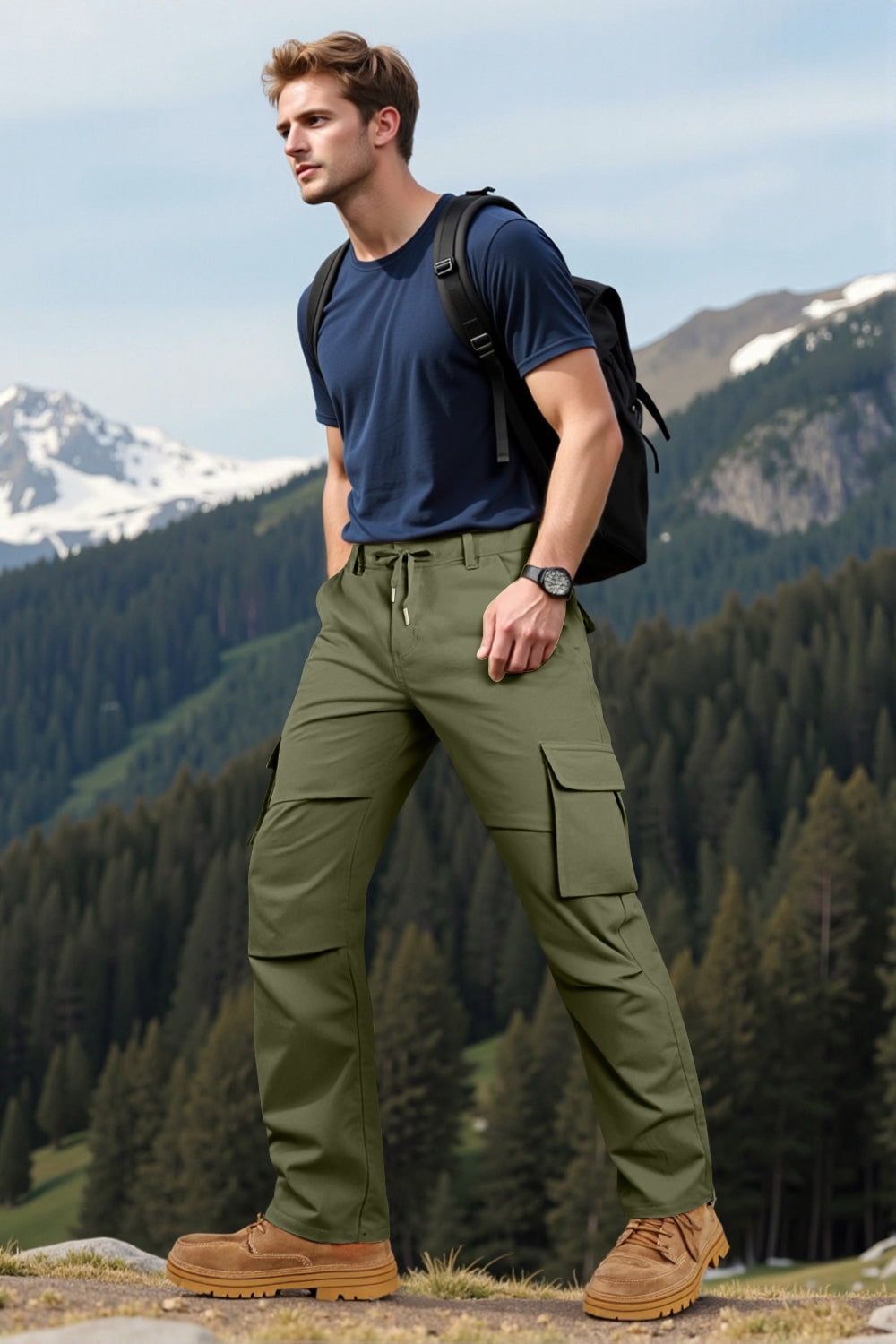 Men Straight Fit Cargo Pant - Green