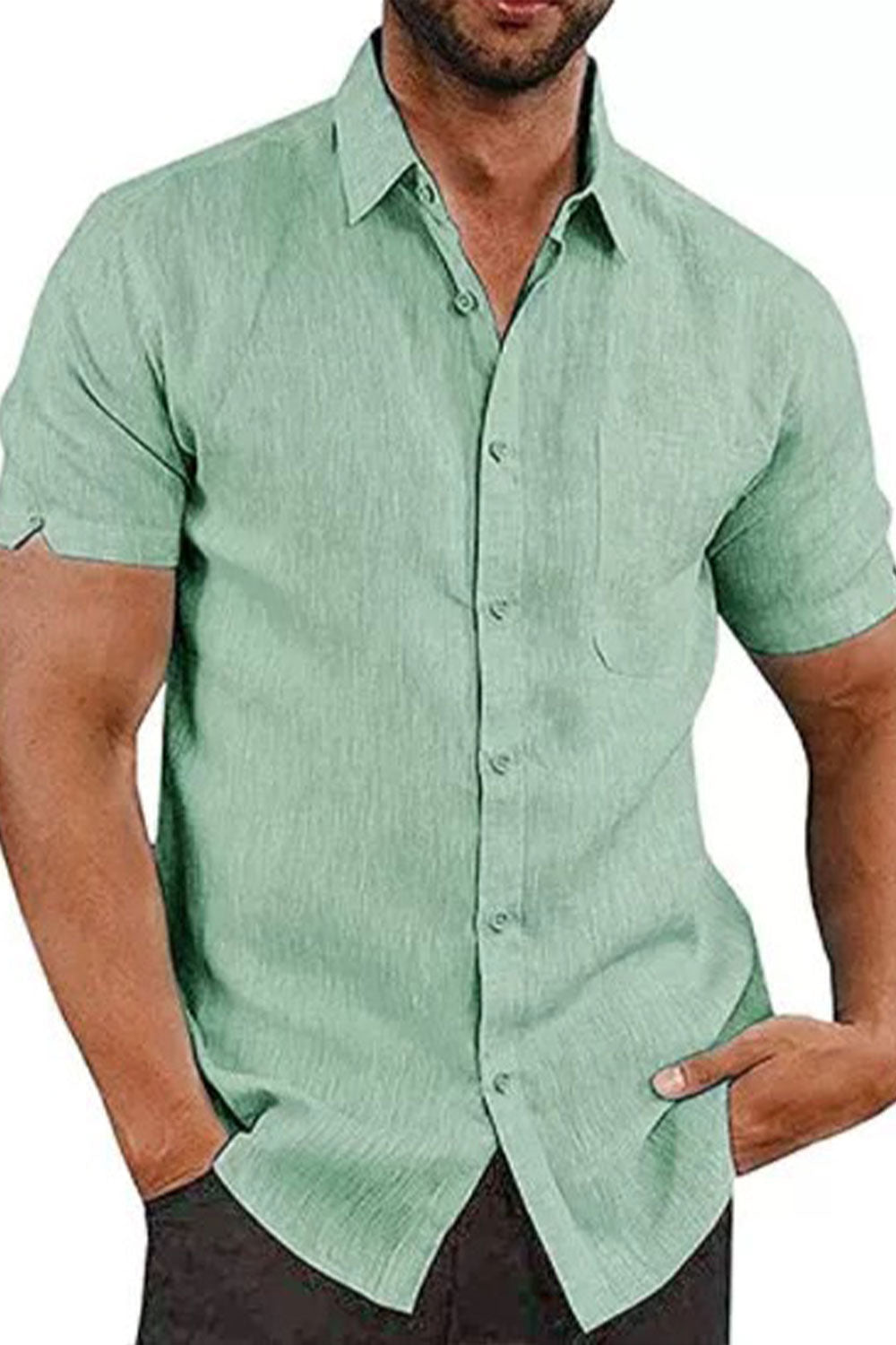 Men's Casual Linen Button Down Short Sleeve Shirt
