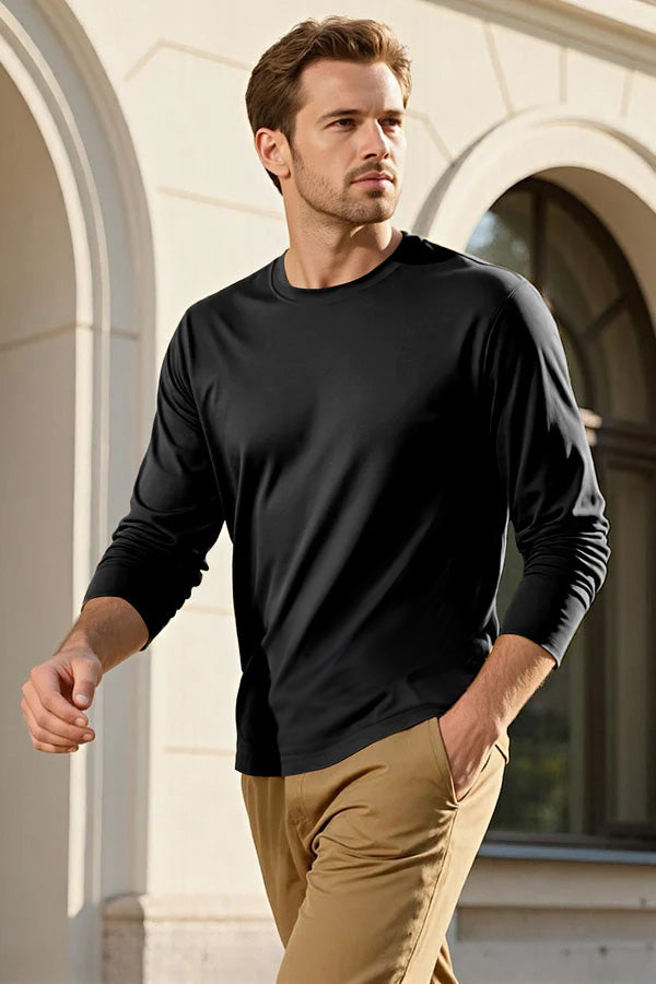 Men's Mercerized Cotton Long Sleeves T-Shirt - Black