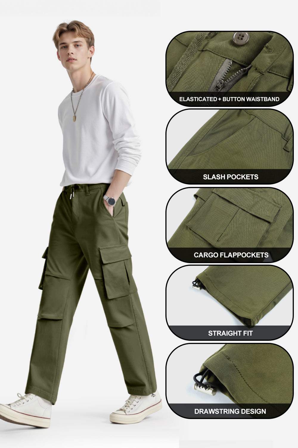 Men Straight Fit Cargo Pant - Green