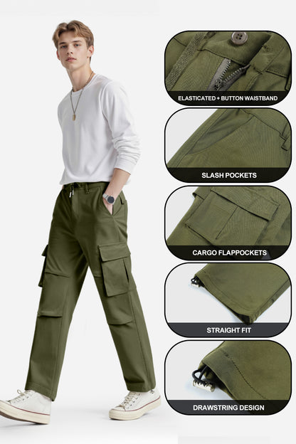 Men Straight Fit Cargo Pant - Green